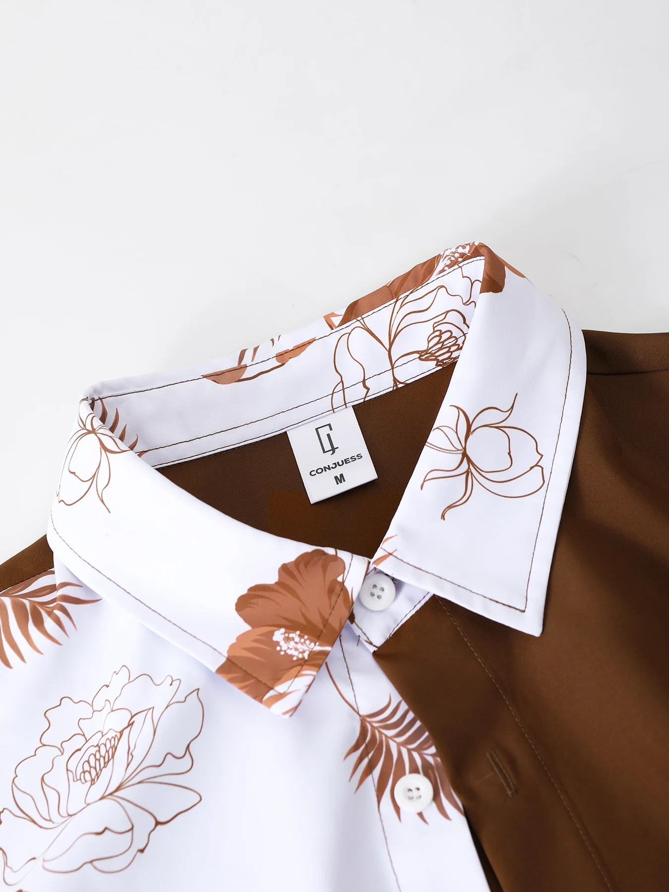 Men's Brown & White Color Bloc - Printed Floral Shirt ulasan dan harga