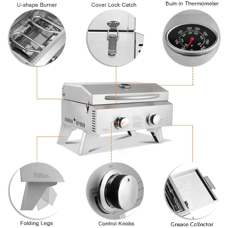 موقد شواء محمول للتخييم في الهواء الطلق، موقد غاز منزلي خارجي مقاوم للرياح، شواية شواء أمريكية، موقد نزهة