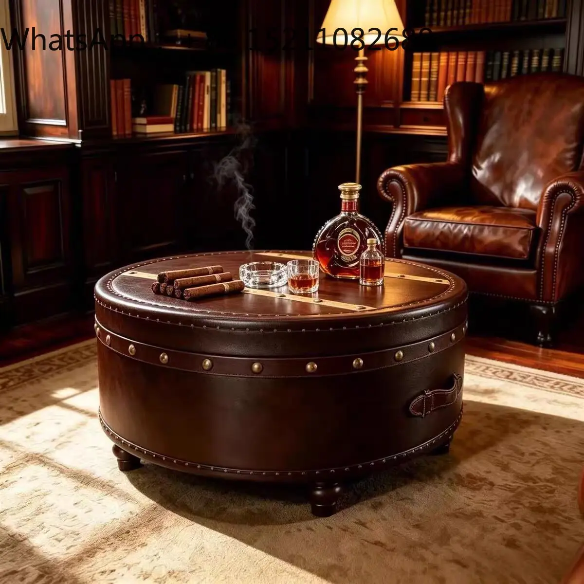 LLY Cigar Room Whiskey Bar Coffee Table Vintage Western Food Cafe Table Antique Living Room Round Small Side Table