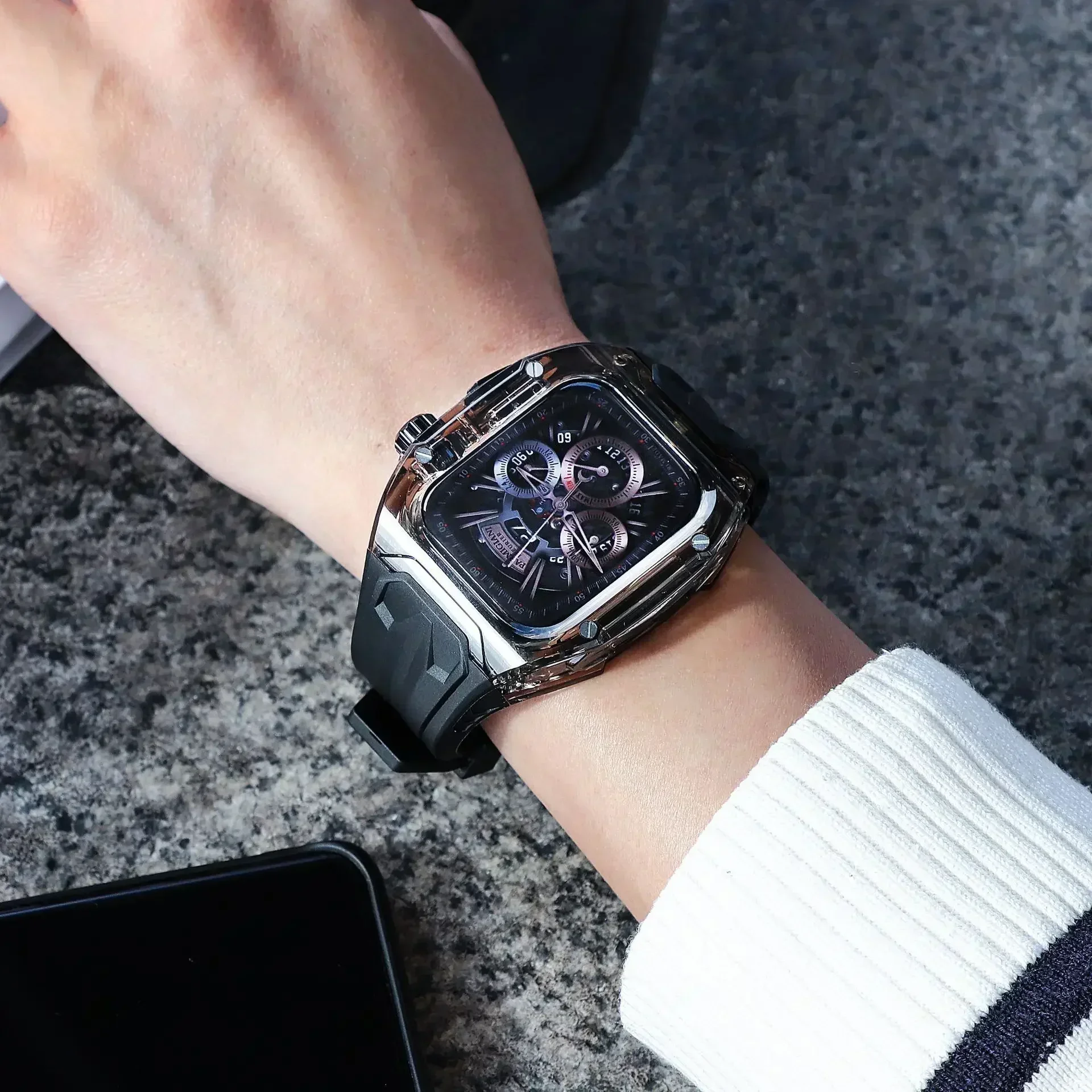 طقم تعديل حافظة واقية شفافة + حزام من البولي يوريثان لساعة أبل الترا باند لسلسلة iWatch 10 9 8 7 46 مللي متر 45 مللي متر 44 مللي متر 49 مللي متر