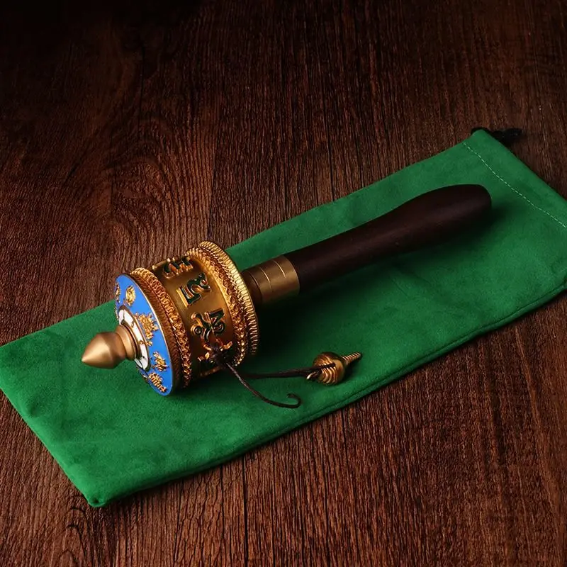 -style copper-colored Tara hand-cranked wheel, Tibetan accessories, double-bearing smooth rotation, golden tube, c