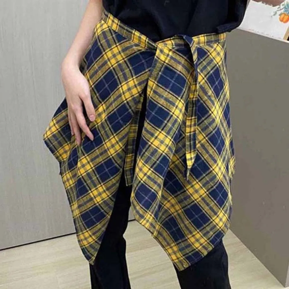Saia Xadrez Estilo Coreano da Moda com Cinto, Cintura Alta, Minissaia A-line Hip-hop, Saia Curta Y2K, Saia com Cinto na Cintura para o Dia a Dia