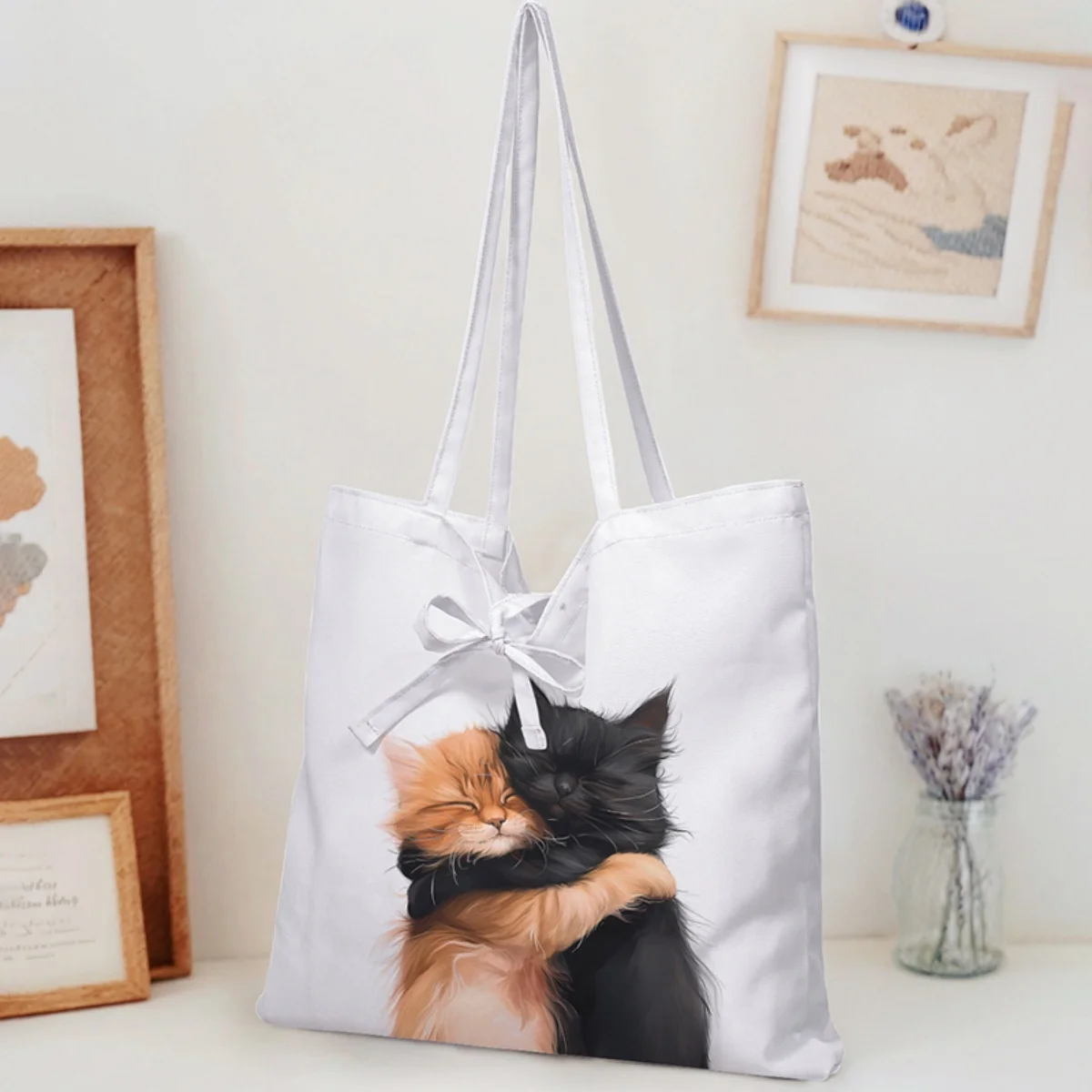 

Cute Tote Bag for Women Portable Versatile Letter And Cartoon Pattern Eco-Friendly Handbag Fashionable Women's Shopping Bag