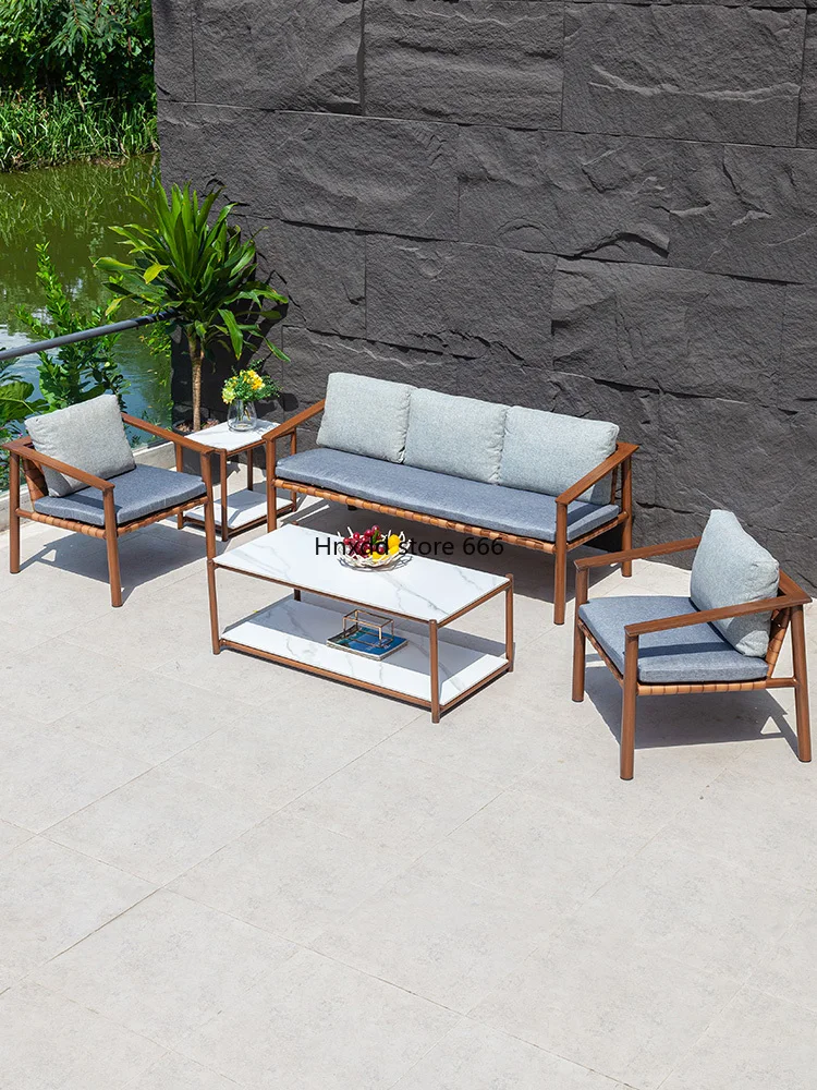 

Small apartment furniture sofa courtyard villa imitation wood grain outdoor sofa combination