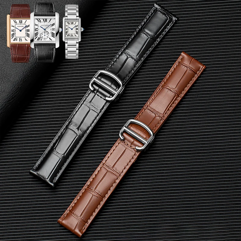 Strap Crocodile Pattern Fits Cartier Tank Solo London Santos genuine Leather Breathable High Quality Bracelet 16/18/19/20/22MM