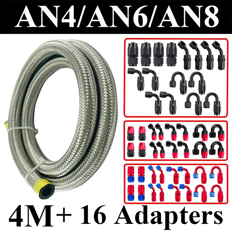 

Топливный шланг 4M AN4 AN6 AN8, шланг для масла и газа, трубка-патрубок из нержавеющей стали и резины CPE, угловые фитинги 4x0 4x45 4x90 4x180 градусов