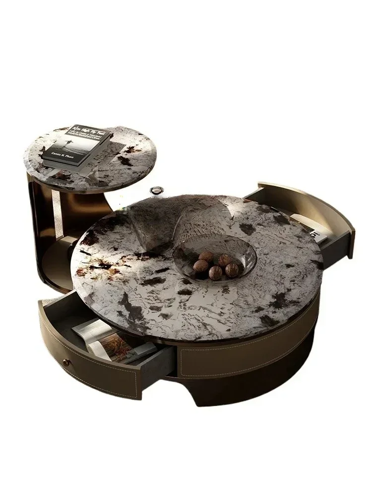 TTItalian Minimalist Coffee Table Large Household Light Luxury, Size Round Natural Marble Coffee Table