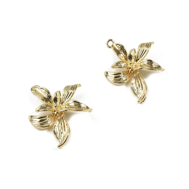 20pcs Brass Casted Silver Gold Plated 5 Petals Flower Charms Pendant High Quality For Women Dangle Earrings Jewelry Accessories
