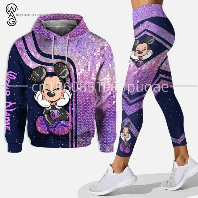 Custom Name Minnie Mouse 3D Hoodie Leggings Set Women\'s Disney Mickey Yoga Pants Sweatpants Fashion Casual Leggings Track Suit