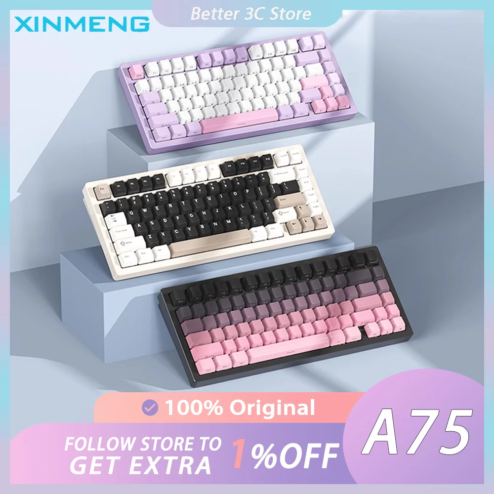 

Xinmeng A75 Mechanical Keyboard Aluminium Alloy Three Mode RGB Gaming Keyboard QMK VIA Customized PC Gamer Accessories Office