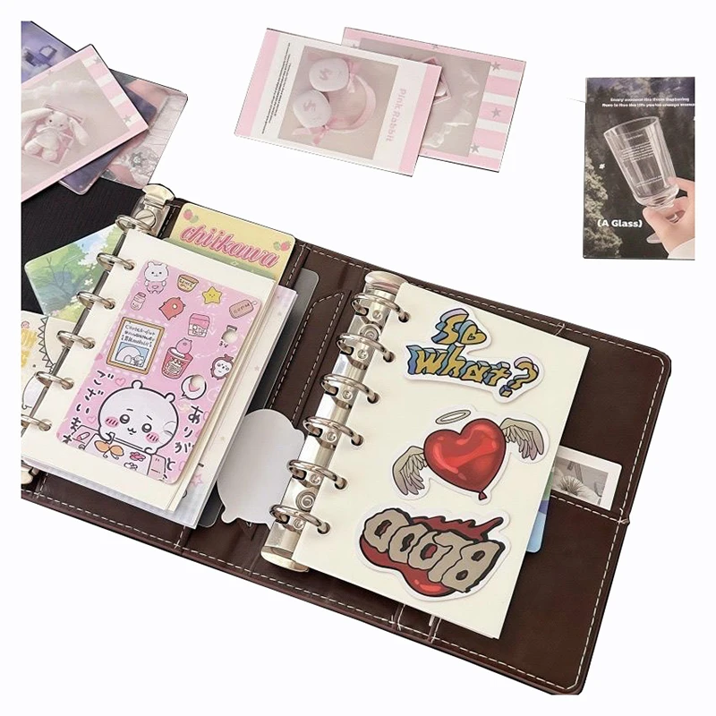 Kpop A7 Notebook Ring Binder PU Leather Retro Detachable Loose Leaf Notebook Paper Pages Refill Schedule Planner Notebook Korean