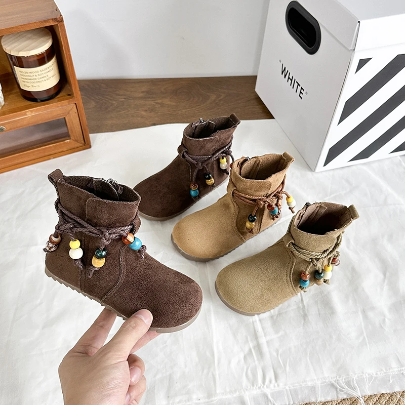 

Детские повседневные короткие сапоги для девочек, осень-зима 2021, новая модная нескользящая универсальная обувь принцессы на мягкой подошве в корейском стиле