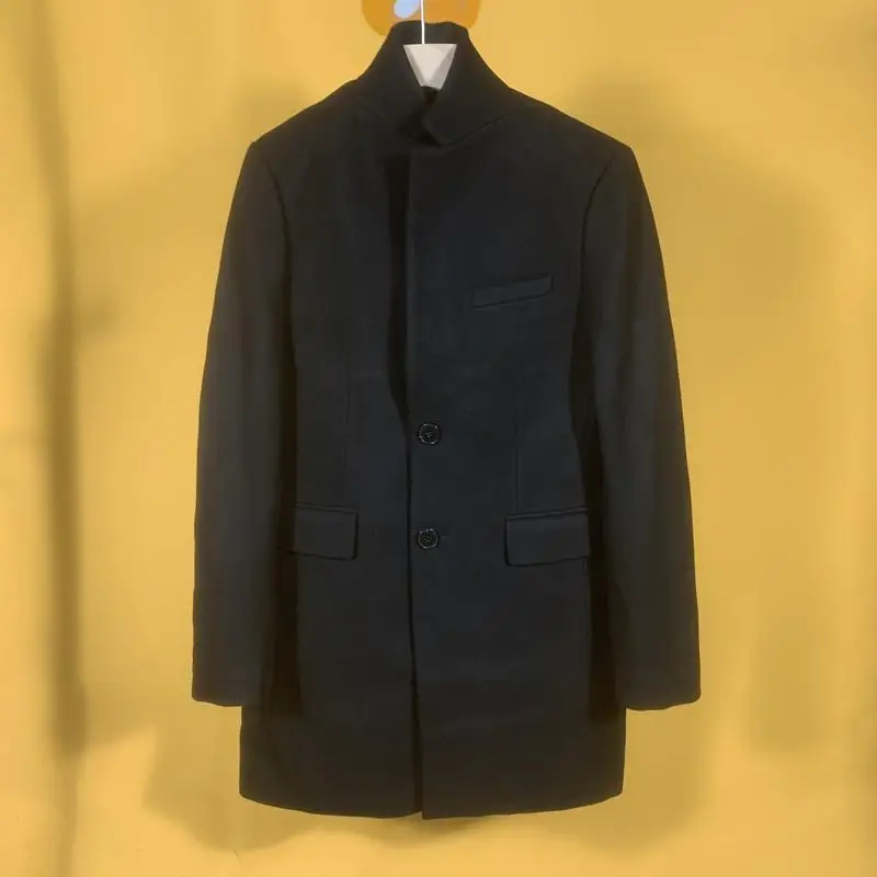 

Men's Slim Fit Woolen Coat Stand Collar Long Sve Faion Urban Sle Winter Outerwear T85 ON Brand Mid-Length Coat