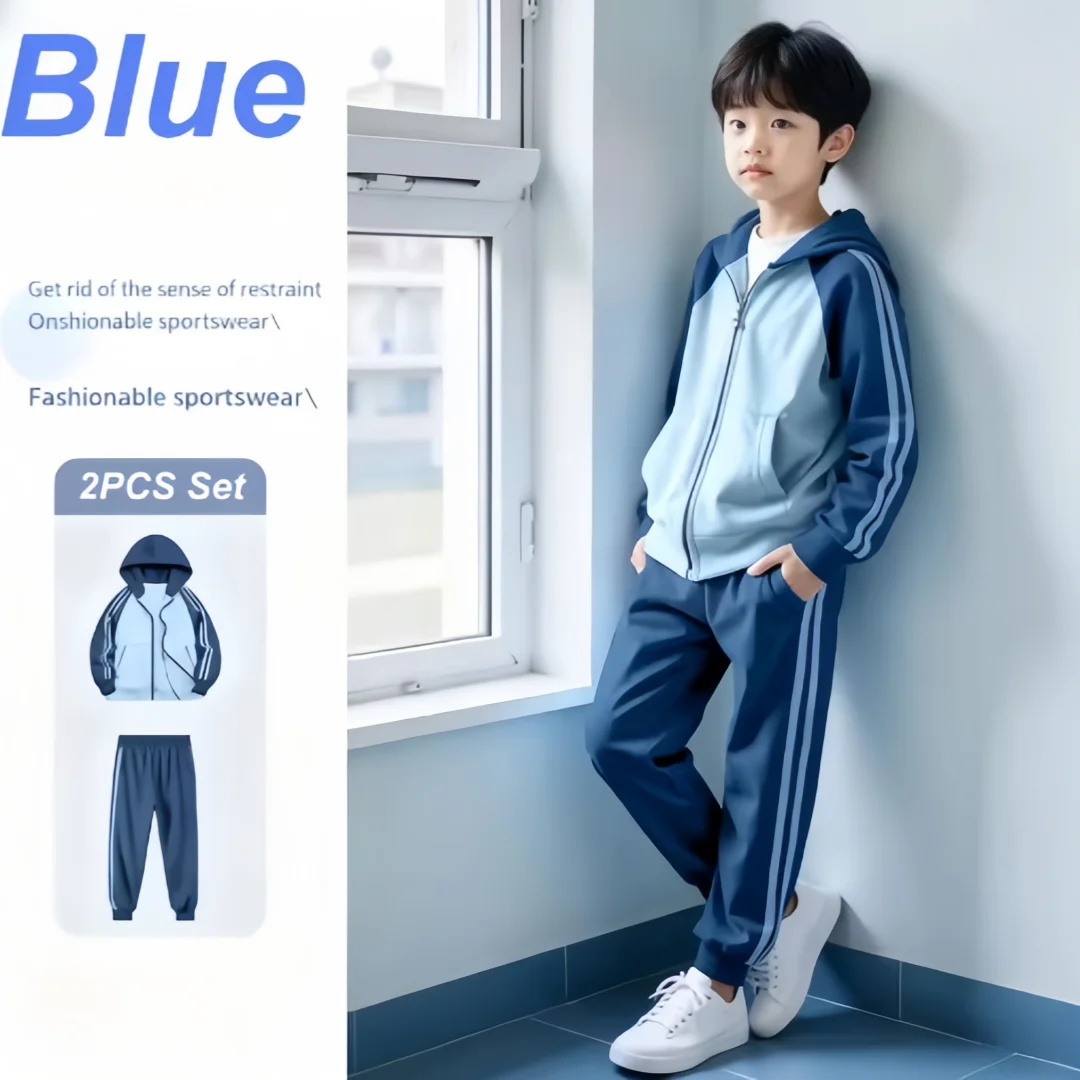 

Boys Girls Leisure Sweatsuit Children's Zipper Hooded Sweatsuit Color Block Patchwork Stripe Suit Spring Autumn Comfortable Suit