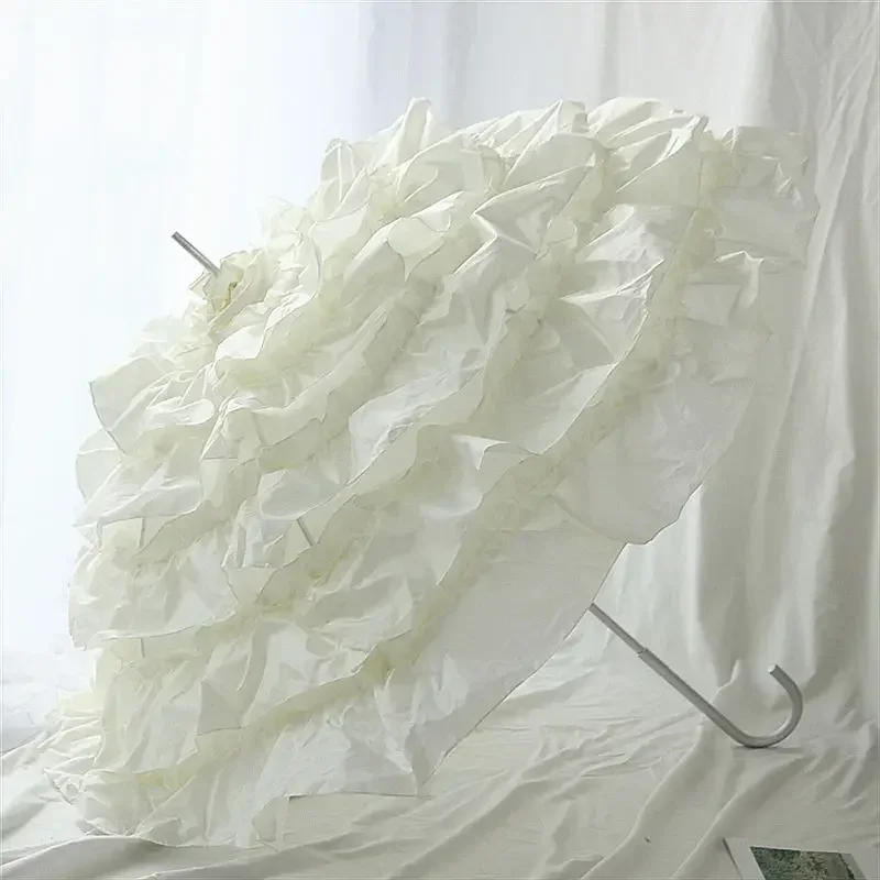 Nordic Parasol White Ladies Long Head Umbrella Wedding Girl Metal Luxury Sun Umbrella for Women Guarda Chuva Gift Ideas SY338
