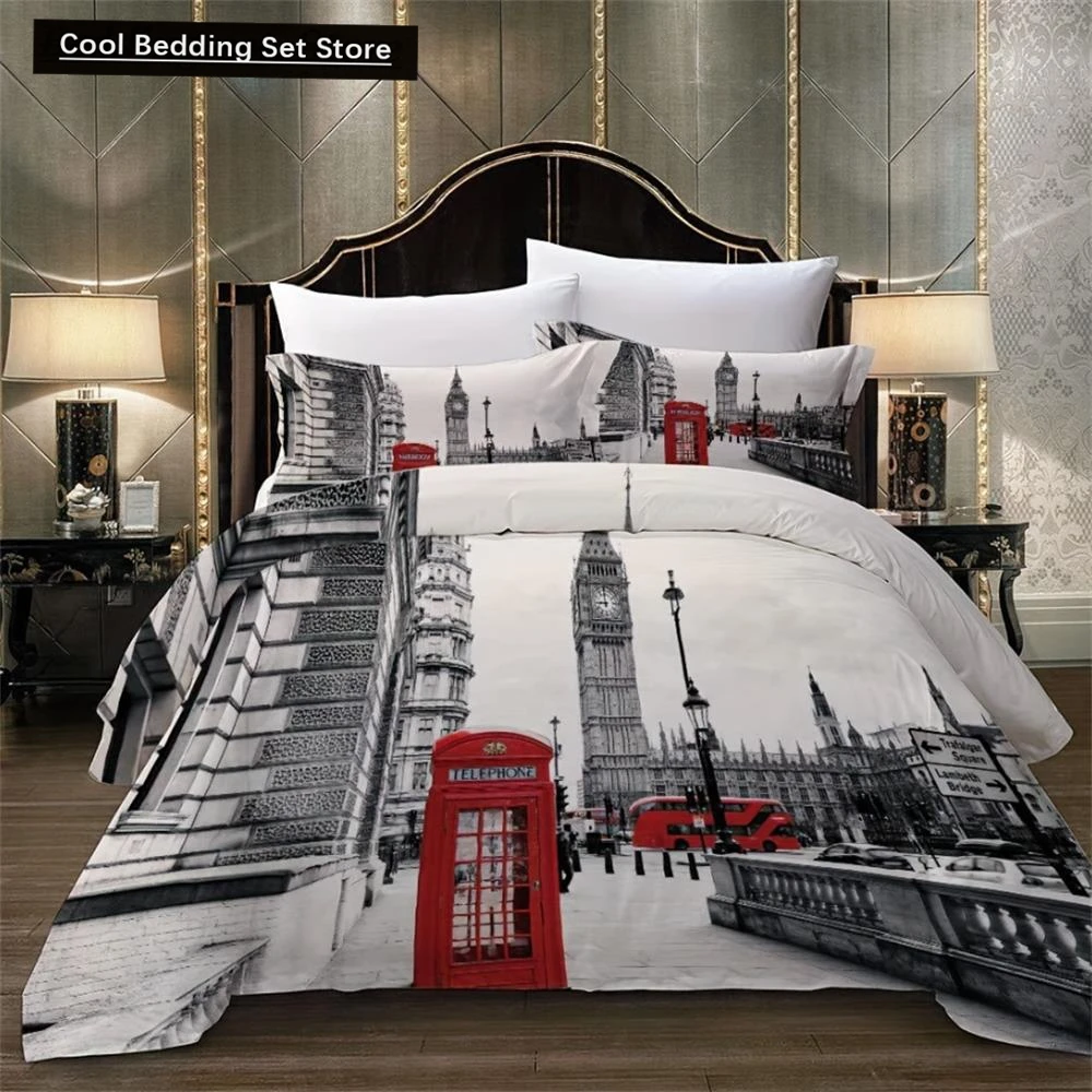 

3pcs 3D The Streets Of London Print Bedding Set, Soft Comfortable Breathable Duvet Cover, For Bedroom Guest Room Decor