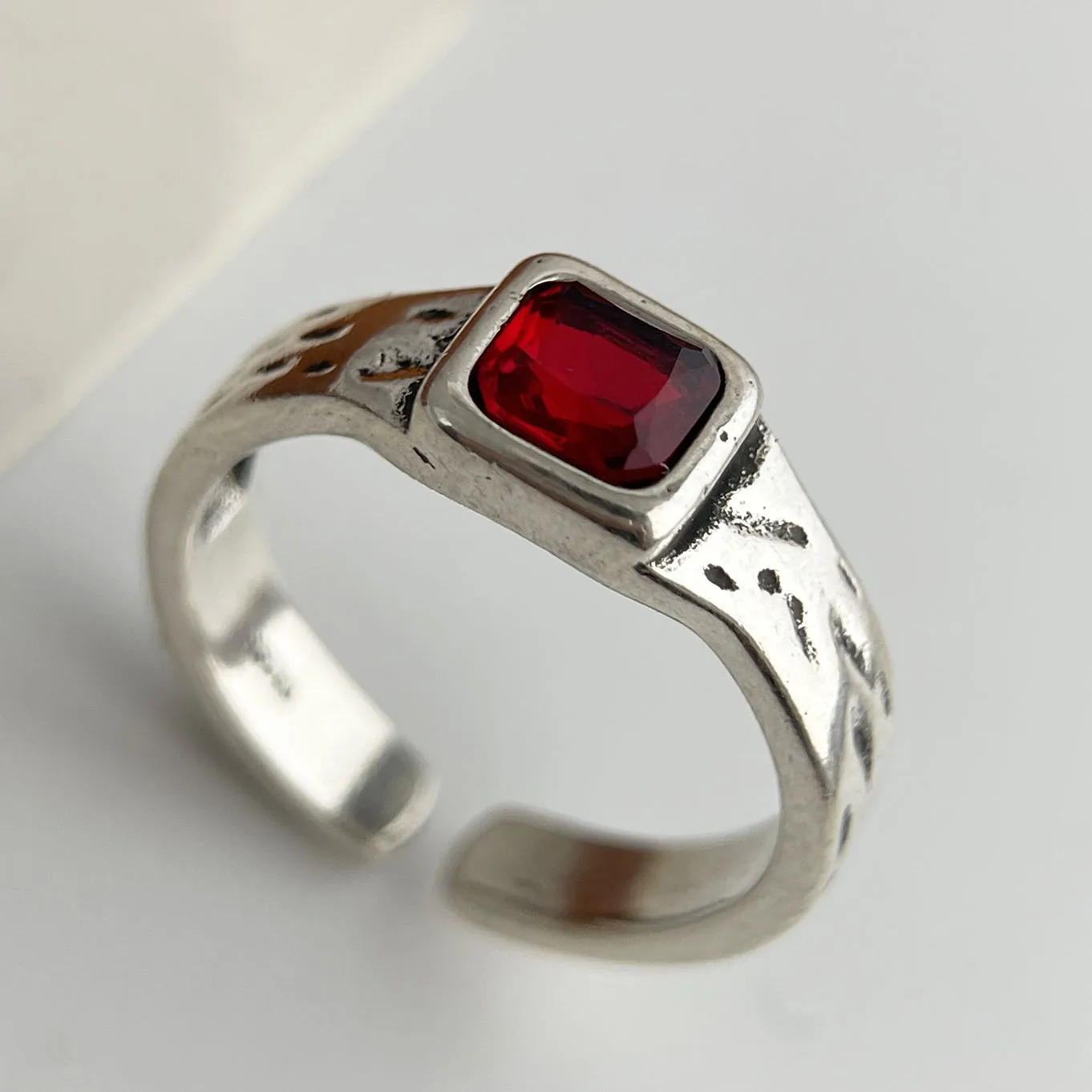 Women's 925 Sterling Silver Minimalist Red Stone Ring, Handmade Gift