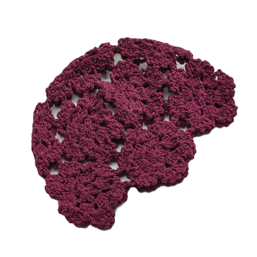 

Breathable Hollowed Out Knitted Hat Casual Flowers Beret Cap Summer Fashion Sun Visor Women