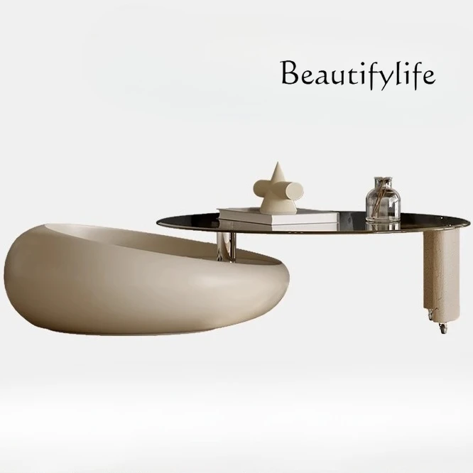 

Italian minimalist rotating coffee table designer creative round paint high-end small apartment living room home