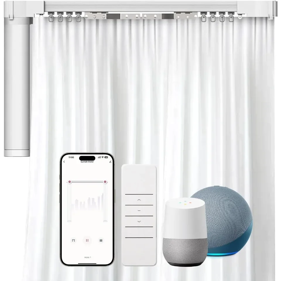 

Automatic Motorized Curtain Track Smart Remote Control Window Treatments 1-Year Warranty Screw Metal Compatible