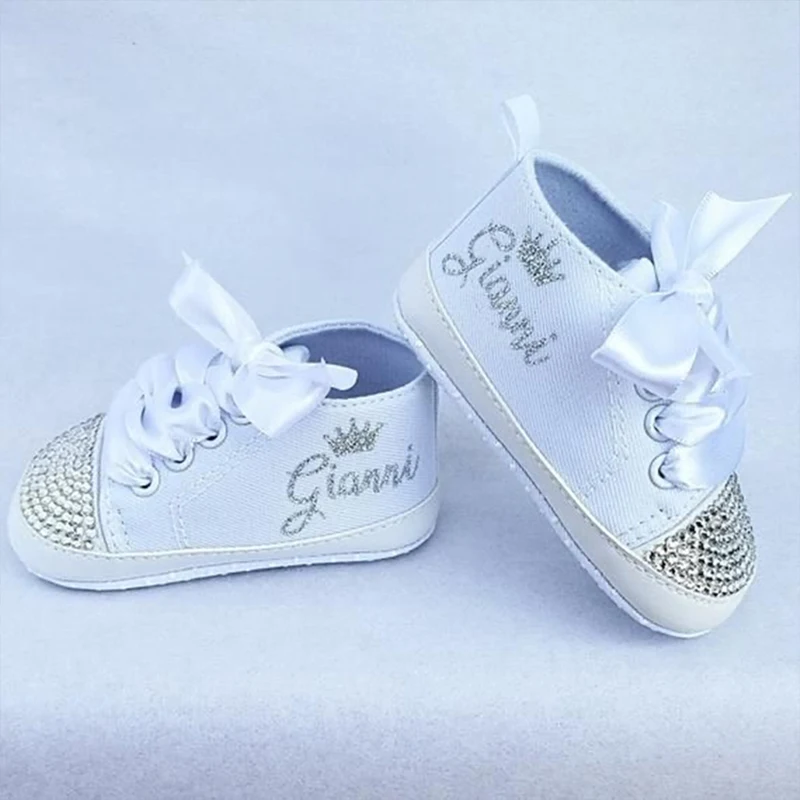 Immagine del nome del bambino scarpe da bambino fatte a mano personalizzate battesimo neonato primi camminatori stringate scarpe da bambino per neonati