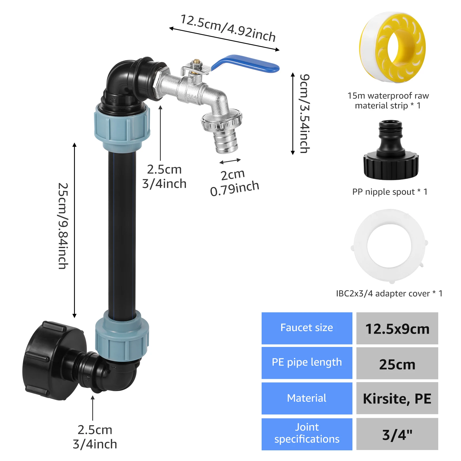 IBC Tank Gooseneck Adapter Set Zinc Alloy with Brass Tap 3/4 Inch Outlet Tap for 1000L Rainwater Tank Rain Barrel IBC Container
