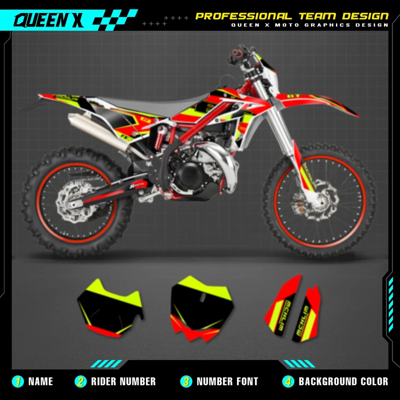 QUEEN X MOTO Motorcycle Team Graphics Decal Sticker Kit For BETA  Xtrainer 2020 2021 2022  001