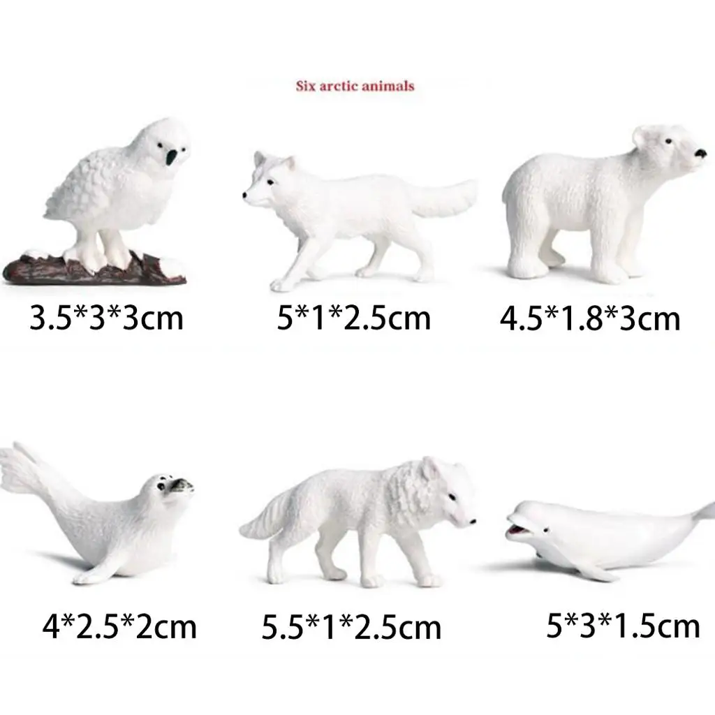 6 Stuks Poppenhuis Dier Model Kit Arctische Wolf Zeehond Beeldjes Speelgoed