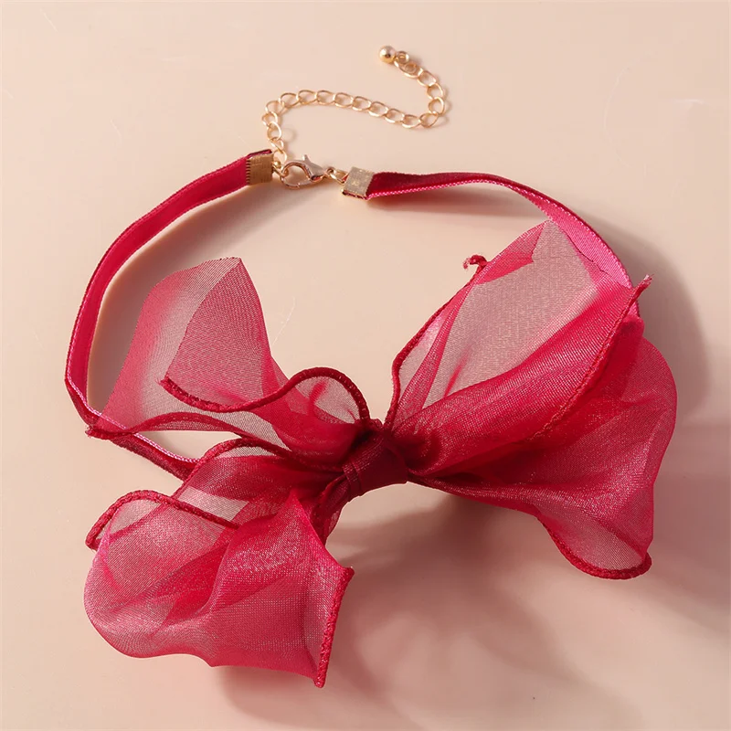 Aihua Sexy rote Schleife Samt-Choker-Halsketten für Frauen, Spitzen-Choker, Braut, Hochzeit, Party, Schmuck am Halsband – Detail 2