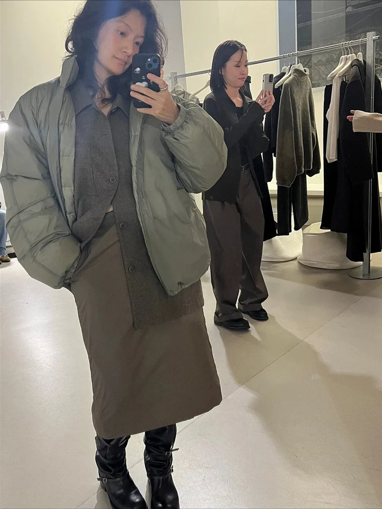 Lekka kurtka puchowa z wysokim kołnierzem, luźny krój, męska, codzienna, idealna do dojazdów do pracy, ciepła kurtka puchowa dla kobiet i mężczyzn.