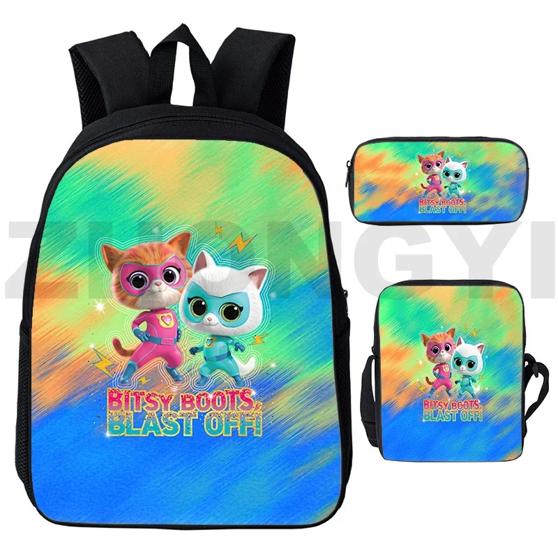 SuperKitties-mochila de viaje 3 en 1 para niños, bolso de viaje, mochila escolar de lona, 3D bolso cruzado de Anime, novedad