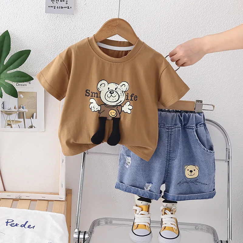 

2024 Designer Baby Boy 18 Months Old Summer Clothes for Kids Cartoon O-neck Short Sleeve T-shirts and Shorts Boys Outfits Set