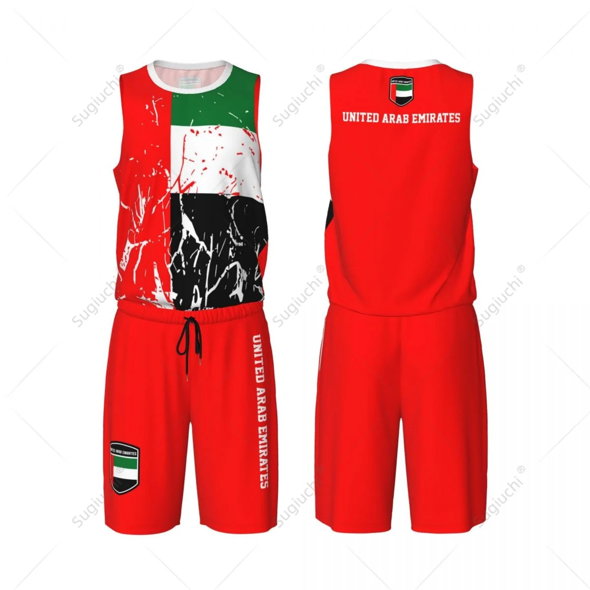 United Arab Emirates Flag Grain Men Basketball Set Shirt & Pants Sleeveless