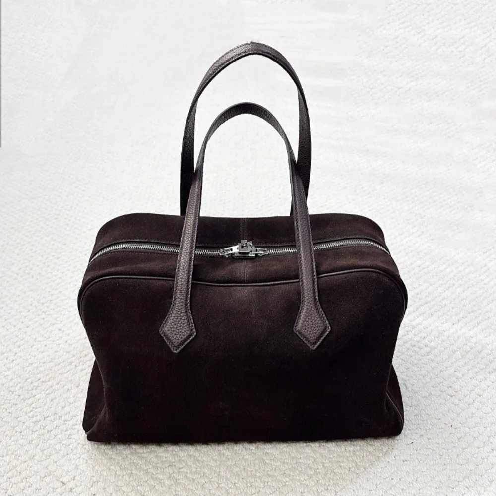 Light Luxury High Quality 2025 New First Layer Matte Cowhide Boston Bag Large Capacity Retro Shoulder Portable Tote Bag