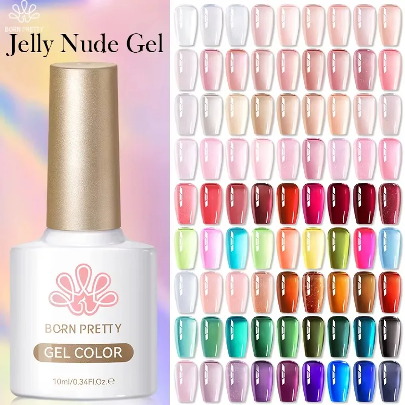 BORN PRETTY Geléia Nude Gel Esmalte, Semi Transparente Nail Art Suprimentos, Mergulhe Off UV unhas LED, Verniz Gel, 50 cores, 10ml