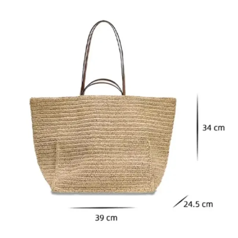 New Casual Straw Tote Bag Designer Letters Large Capacity Women Handbags Handmade Woven Summer Beach Bag Commuter Shopping Purse