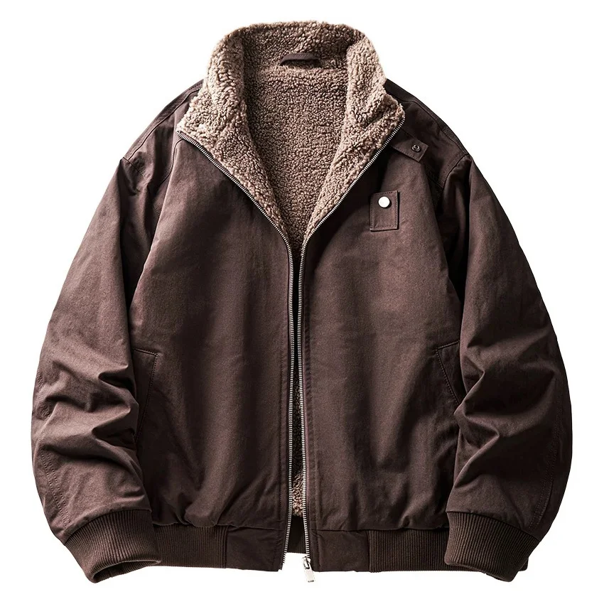 الرجال الشتاء الصوف بطانة ستراند طوق فضفاض عادية سميكة الدافئة البضائع سترة رجل وسيم الشارع الشهير موضة خمر معطف ملابس خارجية #5