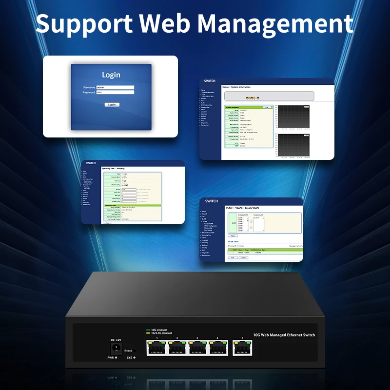 GoodTop 5 Port 10Gb Web Managed Network Switch 10000Mbps 10G Smart