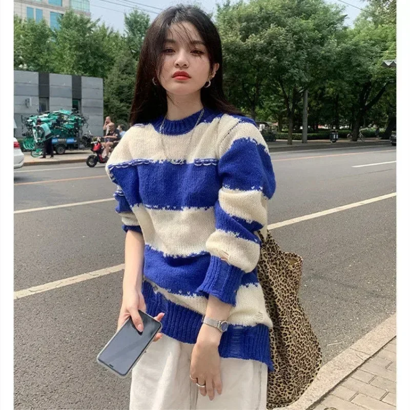 New Spring Autumn Luxury Sweater Women Korean Style Fashion Trend Designer Aesthetic Vintage Pullover Striped Womens Sweaters