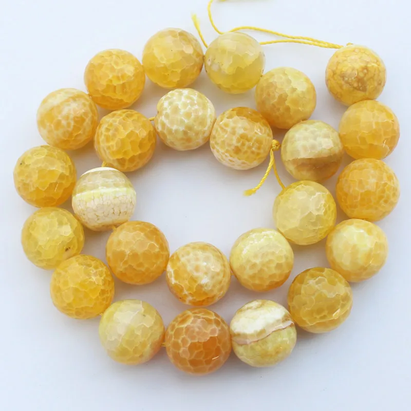 Faceted Yellow Fire agates  Round loose  Beads 15