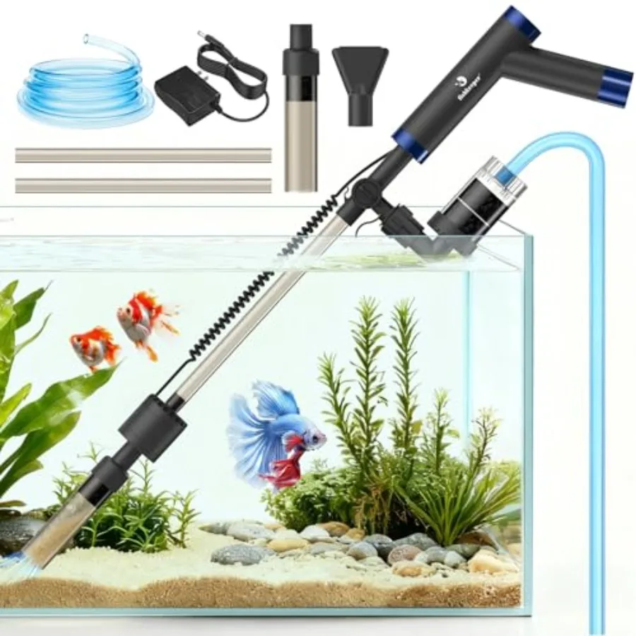 

Electric Fish Tank Cleaner 8W Rechargeable Aquarium Cleaning Tools with Gravel Vacuum 213GPH Automatic Water Changer with Debri