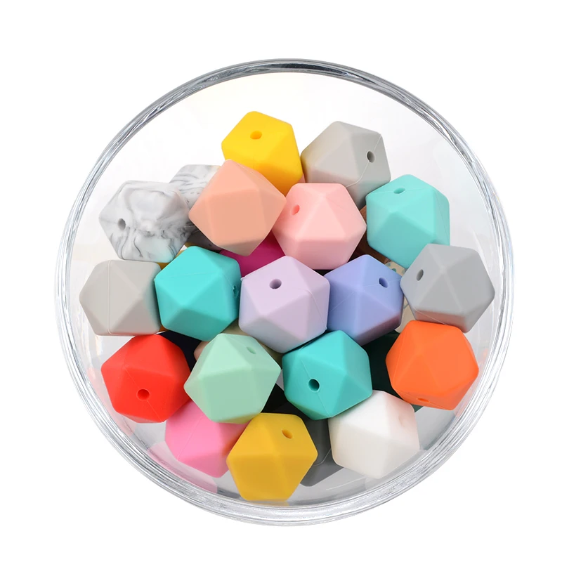 LOFCA 17mm 10 stücke Hexagon Silikon Perlen Baby Beißring Baby Zahnen Spielzeug BPA FREI Silikon-kautable Weiche Food Grade Hohe qualität Perlen