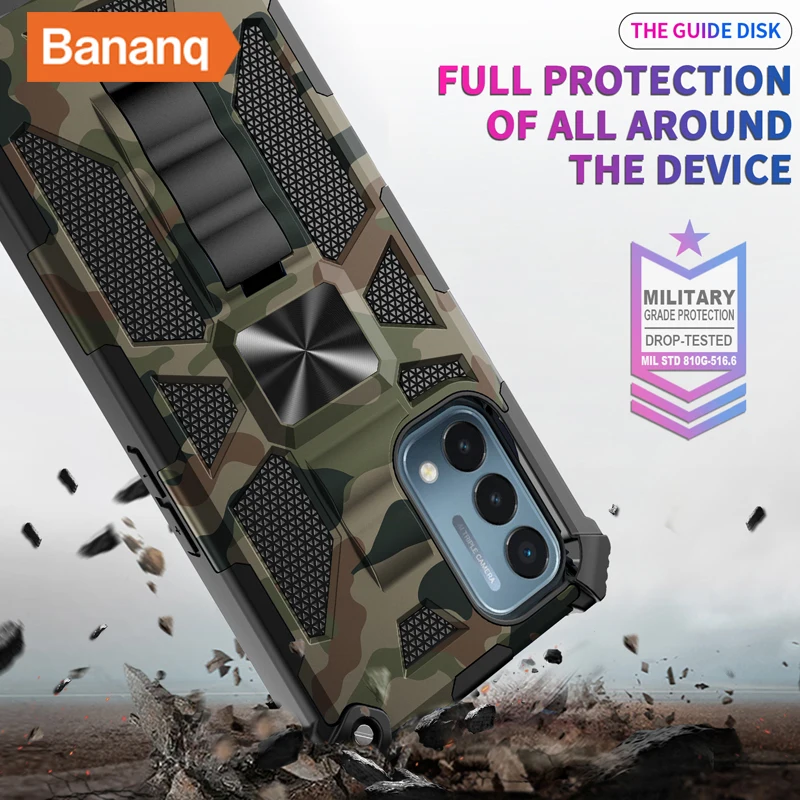 Bananq Camouflage Shockproof Armor Case For OPPO A54 A55 4G A74 A93 5G A16 A16S A17 Phone Holder Military Grade Protective Cover