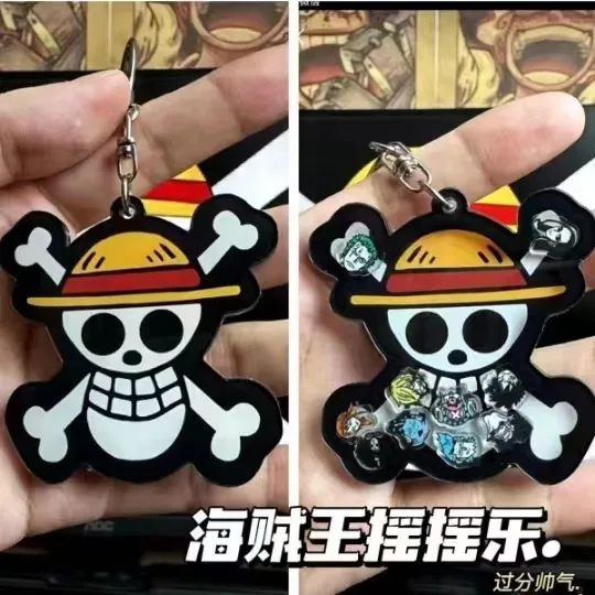 Cartoon One Piece Luffy Acrylic Keychain Toys Straw Hat Funny Anime Shakeable Keychain Pendant Backpack Decorations Kids Gifts