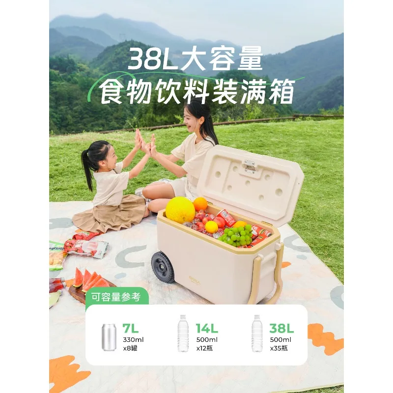 Portable Wheeled Cooler Box Insulated Ice Chest Outdoor Camping Food Storage Ice Bucket for Picnic Beach Fishing Travel