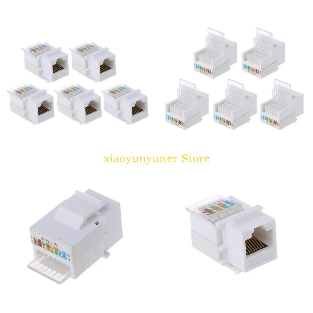 

P9JB 5PCS CAT5E RJ45 Insert Keystone Gigabit LAN Coupler Plug Ethernet Connector Standard Network Module For AMPInternet Jack