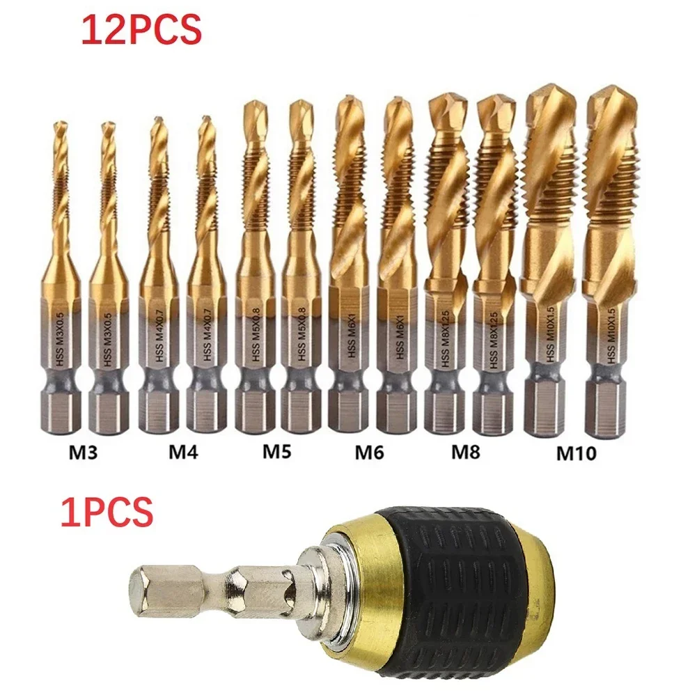 12-Piece -Titanium Coated HSS Tap Drill Bits Set ,50mm 1/4