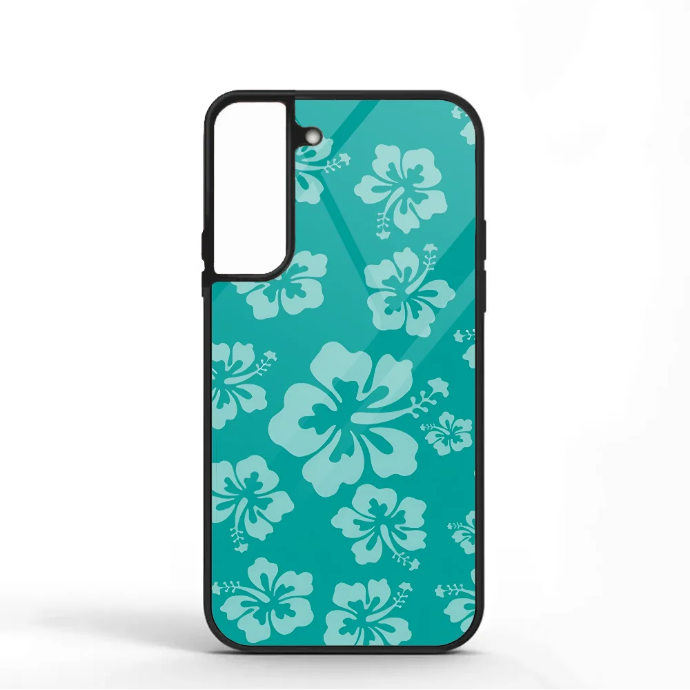 Tropical Teal Hibiscus Flower Hawaiian Phone Case For Samsung S10 S20 S21 S22 S24 S30 Plus ULTRA Mirror Acrylic Cover