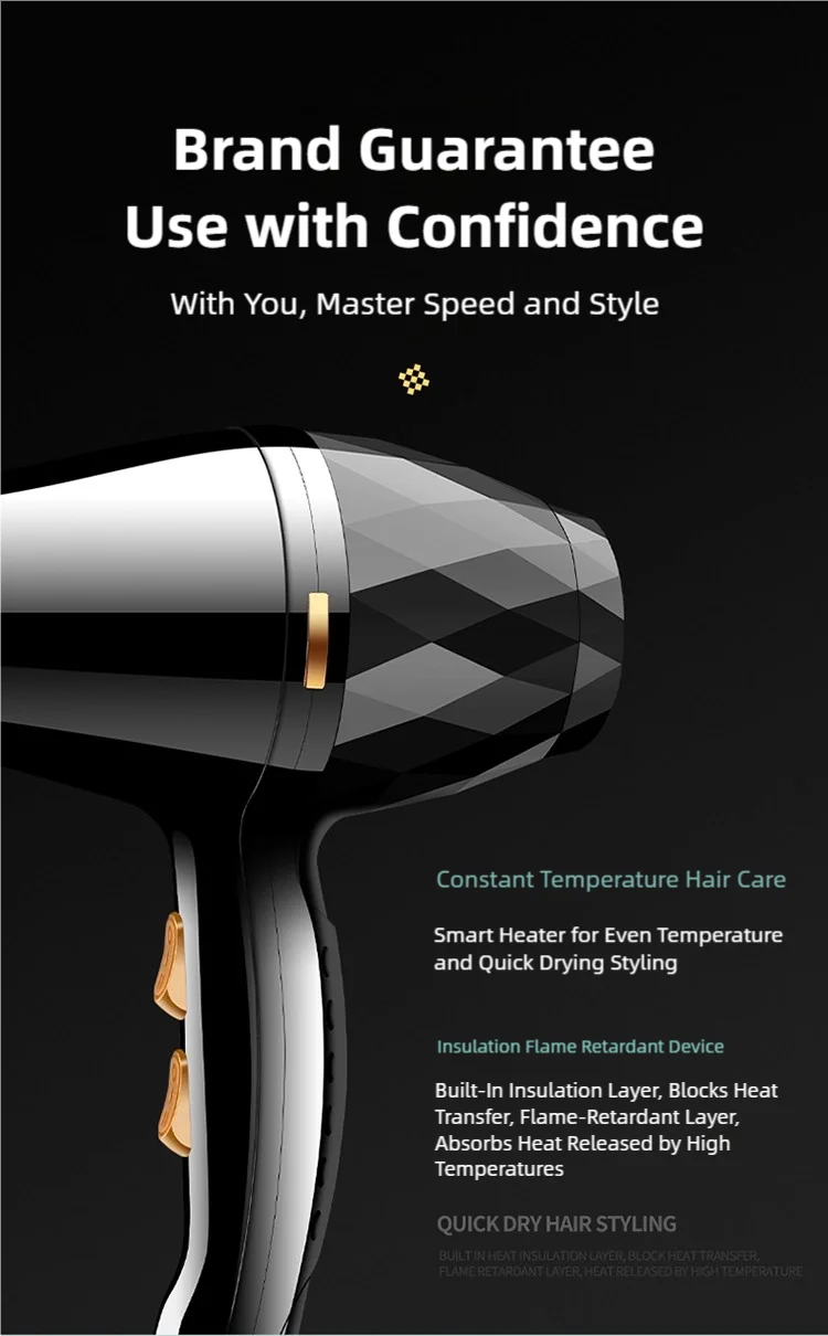 TINSOL Professioneller Haartrockner, leistungsstarker Haartrockner mit negativen Ionen, Heiß- und Kaltfunktion, extrem leise, für Styling im Haushalt und im Salon. – Detail 11