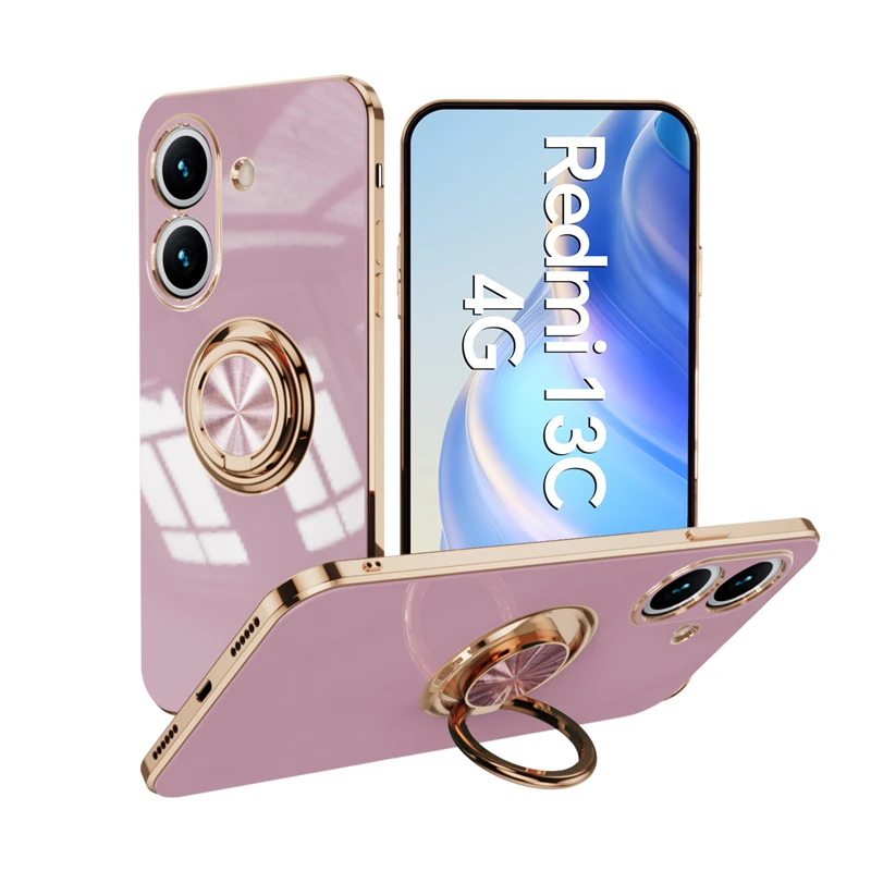 For Xiaomi Poco C65 Case Luxury Plating Magnetic Ring Stand Phone Case for PocoC65 Poco C65 Little C 65 Soft Silicone Back Cover